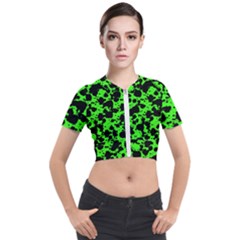 Black And Green Leopard Style Paint Splash Funny Pattern Short Sleeve Cropped Jacket by yoursparklingshop