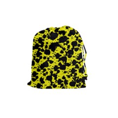 Black And Yellow Leopard Style Paint Splash Funny Pattern  Drawstring Pouch (medium) by yoursparklingshop