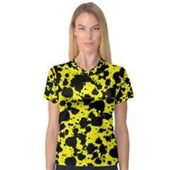 Black And Yellow Leopard Style Paint Splash Funny Pattern  V-neck Sport Mesh Tee