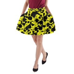 Black And Yellow Leopard Style Paint Splash Funny Pattern  A-line Pocket Skirt by yoursparklingshop