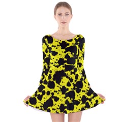 Black And Yellow Leopard Style Paint Splash Funny Pattern  Long Sleeve Velvet Skater Dress by yoursparklingshop