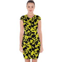 Black And Yellow Leopard Style Paint Splash Funny Pattern  Capsleeve Drawstring Dress  by yoursparklingshop