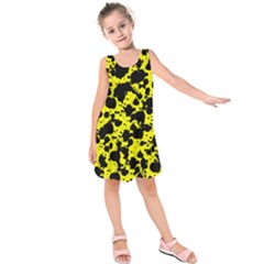 Black And Yellow Leopard Style Paint Splash Funny Pattern  Kids  Sleeveless Dress by yoursparklingshop