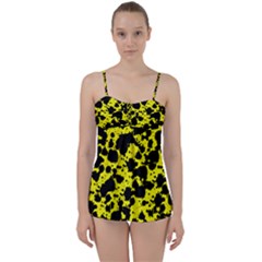 Black And Yellow Leopard Style Paint Splash Funny Pattern  Babydoll Tankini Set by yoursparklingshop