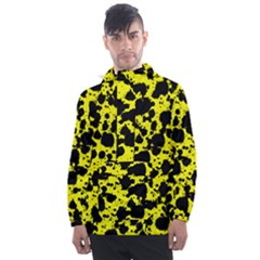 Black And Yellow Leopard Style Paint Splash Funny Pattern  Men s Front Pocket Pullover Windbreaker