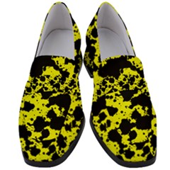 Black And Yellow Leopard Style Paint Splash Funny Pattern  Women s Chunky Heel Loafers by yoursparklingshop