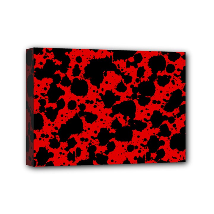 Black and Red Leopard Style Paint Splash Funny Pattern Mini Canvas 7  x 5  (Stretched)