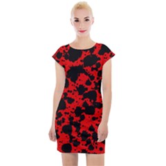 Black And Red Leopard Style Paint Splash Funny Pattern Cap Sleeve Bodycon Dress