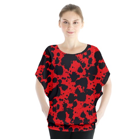 Black And Red Leopard Style Paint Splash Funny Pattern Batwing Chiffon Blouse by yoursparklingshop