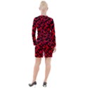 Black and Red Leopard Style Paint Splash Funny Pattern Button Long Sleeve Dress View2