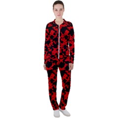 Black And Red Leopard Style Paint Splash Funny Pattern Casual Jacket And Pants Set