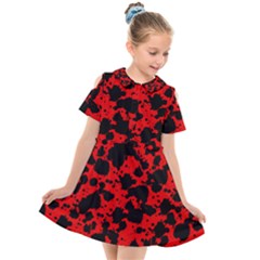 Black And Red Leopard Style Paint Splash Funny Pattern Kids  Short Sleeve Shirt Dress