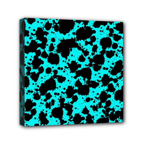 Bright Turquoise And Black Leopard Style Paint Splash Funny Pattern Mini Canvas 6  X 6  (stretched) by yoursparklingshop