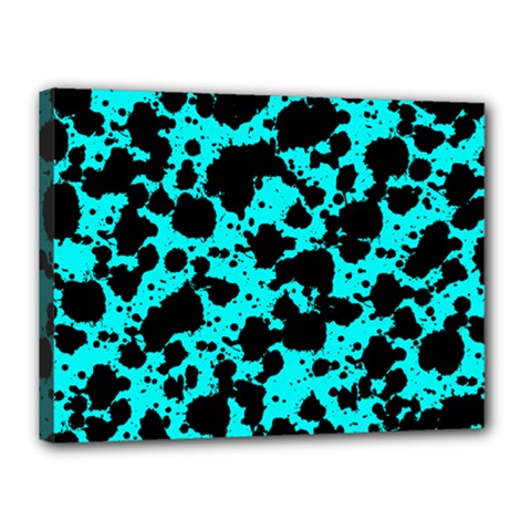 Bright Turquoise And Black Leopard Style Paint Splash Funny Pattern Canvas 16  X 12  (stretched) by yoursparklingshop