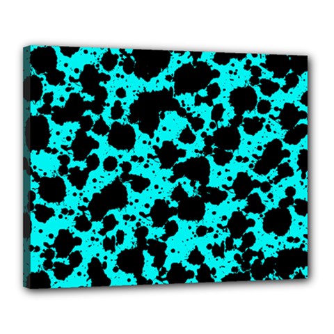 Bright Turquoise And Black Leopard Style Paint Splash Funny Pattern Canvas 20  X 16  (stretched) by yoursparklingshop