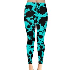 Bright Turquoise And Black Leopard Style Paint Splash Funny Pattern Leggings  by yoursparklingshop