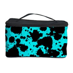 Bright Turquoise And Black Leopard Style Paint Splash Funny Pattern Cosmetic Storage by yoursparklingshop