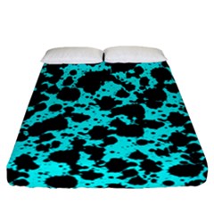 Bright Turquoise And Black Leopard Style Paint Splash Funny Pattern Fitted Sheet (california King Size) by yoursparklingshop