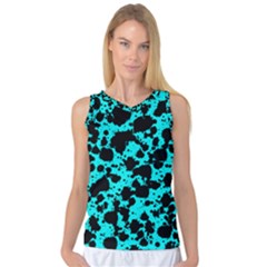 Bright Turquoise And Black Leopard Style Paint Splash Funny Pattern Women s Basketball Tank Top by yoursparklingshop