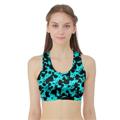 Bright Turquoise And Black Leopard Style Paint Splash Funny Pattern Sports Bra With Border by yoursparklingshop