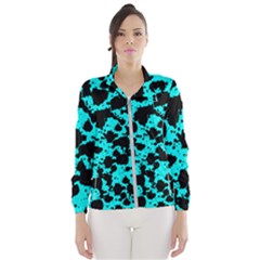 Bright Turquoise And Black Leopard Style Paint Splash Funny Pattern Women s Windbreaker by yoursparklingshop