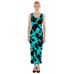 Bright Turquoise And Black Leopard Style Paint Splash Funny Pattern Fitted Maxi Dress by yoursparklingshop