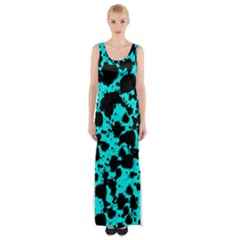 Bright Turquoise And Black Leopard Style Paint Splash Funny Pattern Maxi Thigh Split Dress by yoursparklingshop