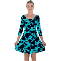 Bright Turquoise And Black Leopard Style Paint Splash Funny Pattern Quarter Sleeve Skater Dress by yoursparklingshop