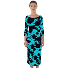 Bright Turquoise And Black Leopard Style Paint Splash Funny Pattern Quarter Sleeve Midi Bodycon Dress by yoursparklingshop