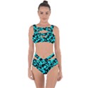 Bright Turquoise and Black Leopard Style Paint Splash Funny Pattern Bandaged Up Bikini Set  View1