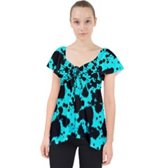 Bright Turquoise And Black Leopard Style Paint Splash Funny Pattern Lace Front Dolly Top by yoursparklingshop