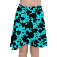 Bright Turquoise And Black Leopard Style Paint Splash Funny Pattern Chiffon Wrap Front Skirt by yoursparklingshop