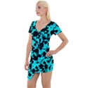 Bright Turquoise and Black Leopard Style Paint Splash Funny Pattern Short Sleeve Asymmetric Mini Dress View1