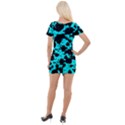 Bright Turquoise and Black Leopard Style Paint Splash Funny Pattern Short Sleeve Asymmetric Mini Dress View2