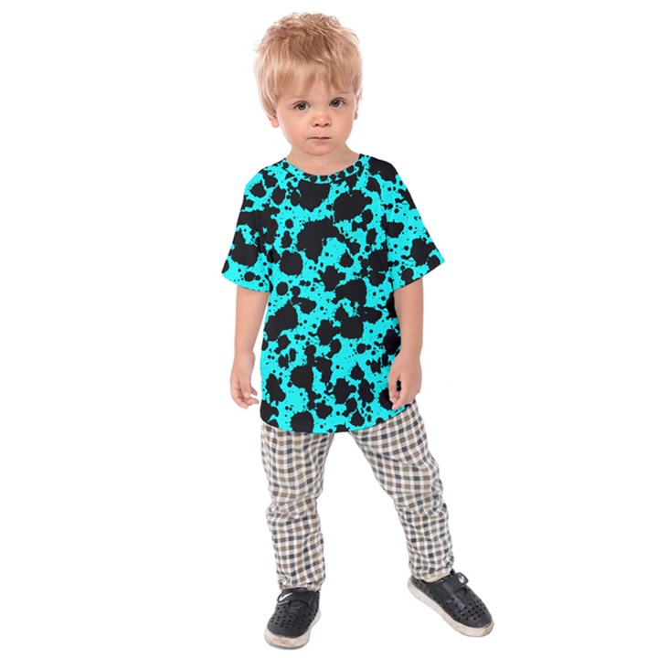 Bright Turquoise and Black Leopard Style Paint Splash Funny Pattern Kids  Raglan Tee