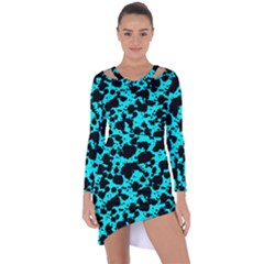 Bright Turquoise And Black Leopard Style Paint Splash Funny Pattern Asymmetric Cut-out Shift Dress by yoursparklingshop