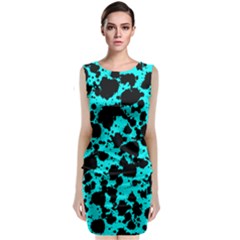 Bright Turquoise And Black Leopard Style Paint Splash Funny Pattern Sleeveless Velvet Midi Dress by yoursparklingshop