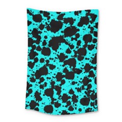 Bright Turquoise And Black Leopard Style Paint Splash Funny Pattern Small Tapestry by yoursparklingshop