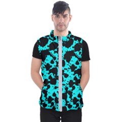 Bright Turquoise And Black Leopard Style Paint Splash Funny Pattern Men s Puffer Vest by yoursparklingshop