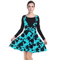 Bright Turquoise And Black Leopard Style Paint Splash Funny Pattern Plunge Pinafore Dress by yoursparklingshop