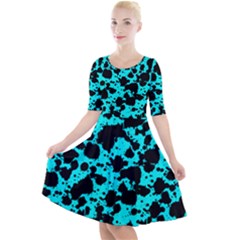 Bright Turquoise And Black Leopard Style Paint Splash Funny Pattern Quarter Sleeve A-line Dress by yoursparklingshop