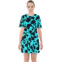 Bright Turquoise and Black Leopard Style Paint Splash Funny Pattern Sixties Short Sleeve Mini Dress View1