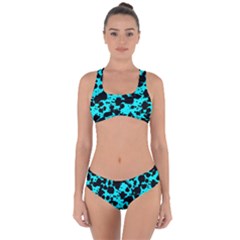 Bright Turquoise And Black Leopard Style Paint Splash Funny Pattern Criss Cross Bikini Set by yoursparklingshop