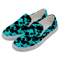 Bright Turquoise And Black Leopard Style Paint Splash Funny Pattern Men s Canvas Slip Ons by yoursparklingshop