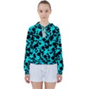 Bright Turquoise and Black Leopard Style Paint Splash Funny Pattern Women s Tie Up Sweat View1