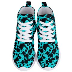 Bright Turquoise And Black Leopard Style Paint Splash Funny Pattern Women s Lightweight High Top Sneakers by yoursparklingshop