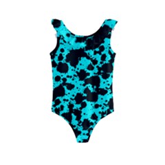 Bright Turquoise And Black Leopard Style Paint Splash Funny Pattern Kids  Frill Swimsuit