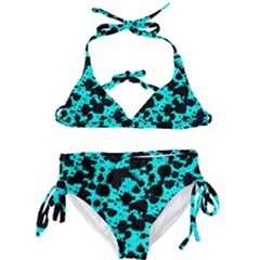 Bright Turquoise And Black Leopard Style Paint Splash Funny Pattern Kids  Classic Bikini Set