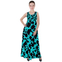 Bright Turquoise And Black Leopard Style Paint Splash Funny Pattern Empire Waist Velour Maxi Dress