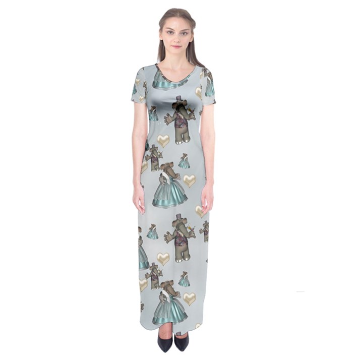 Funny Elephant, Pattern Design Short Sleeve Maxi Dress